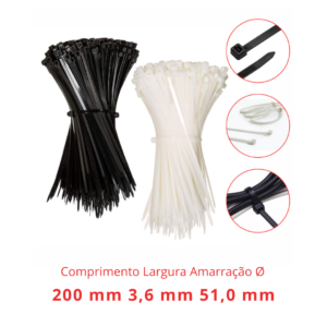 Abraçadeiras de Nylon -  200 mm  3,6 mm  51,0 mm