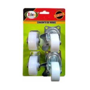 Rodízio  1,5"  Jogo c/ 4 peças  2 Rodas Fixas  e  2 Giratórias  Branco - IDEA