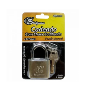 Cadeado 40 mm ‘’Haste em Aço Inox‘’ c/ 3 Chaves - Encartelado (SQ)