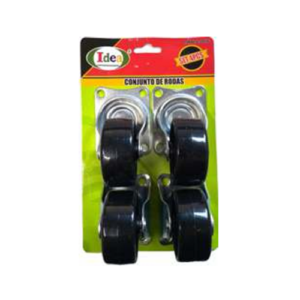 Rodízio  2"  Jogo c/ 4 peças  2 Rodas Fixas  e  2 Giratórias  Preto - IDEA