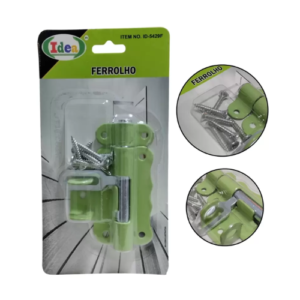 Ferrolho Aço 2,75" c/ 2 peças Fio Redondo - Cartela Blister Trava com cadeado ‘COR VERDE - IDEA